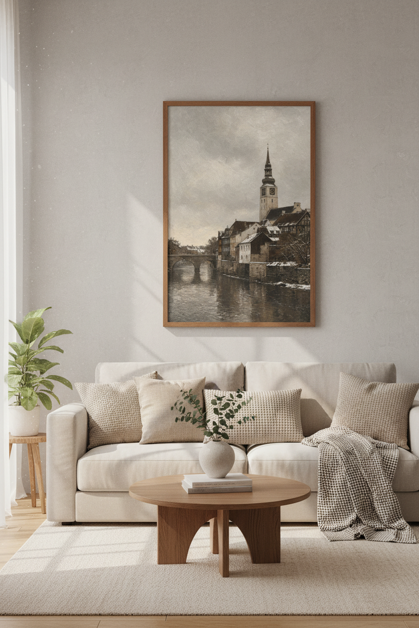 European Winter Village | Moody Oil Painting Style, Dark Academia Decor