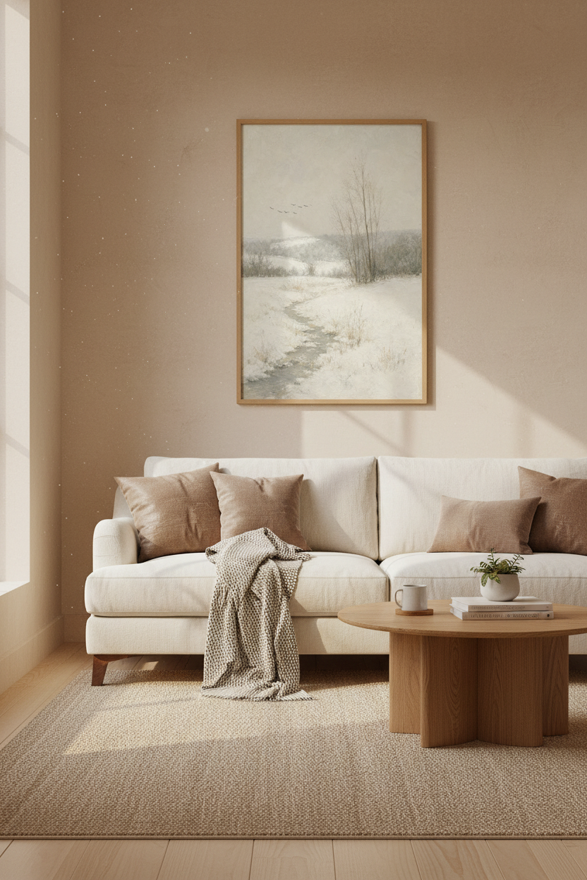 Winter Landscape Oil Painting | Neutral Snow Scene Wall Art, Framed or Digital