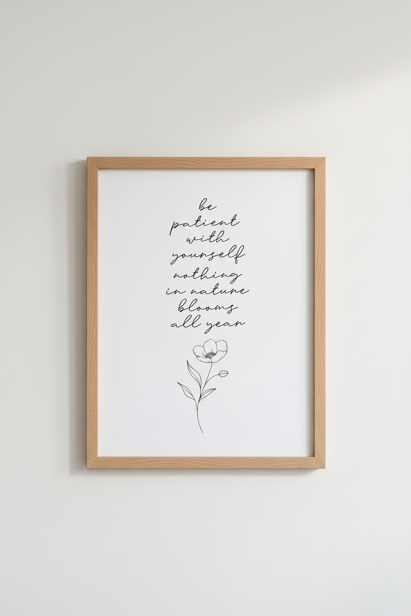 Floral Quote Print | Minimalist Black & White Botanical, Bedroom Decor