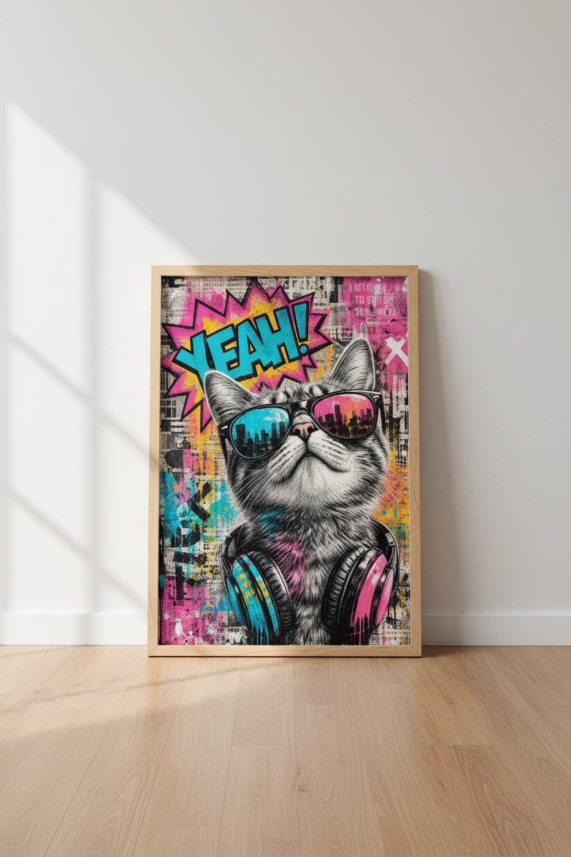 Cool Cat Street Art | Neon Graffiti Pop Art Poster, Teen Room & Dorm Decor
