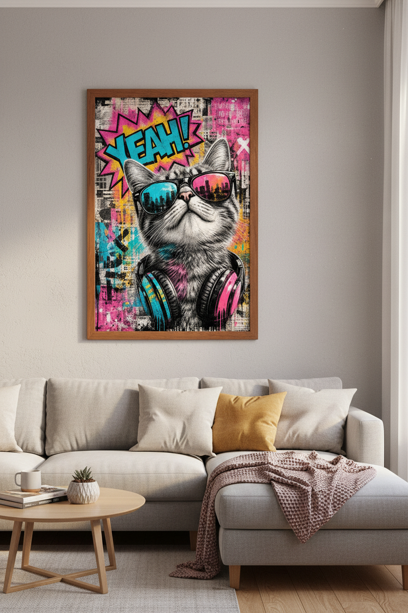 Cool Cat Street Art | Neon Graffiti Pop Art Poster, Teen Room & Dorm Decor