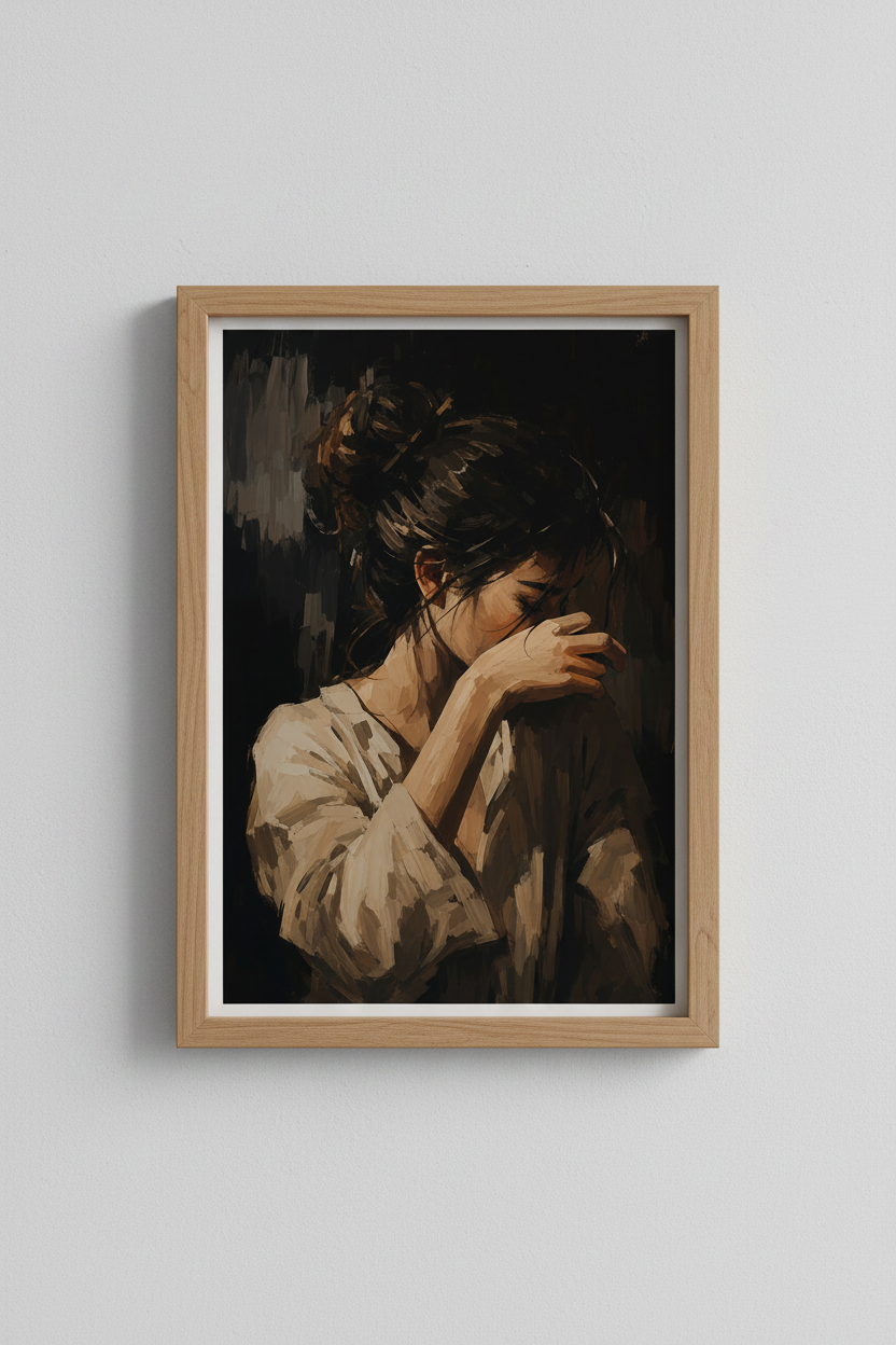 Moody Woman Portrait Wall Art | Dark Impasto Oil Painting, Bedroom Decor