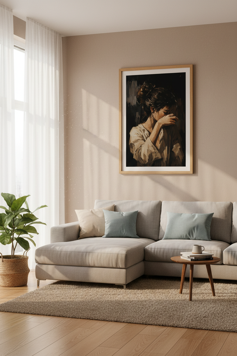 Moody Woman Portrait Wall Art | Dark Impasto Oil Painting, Bedroom Decor