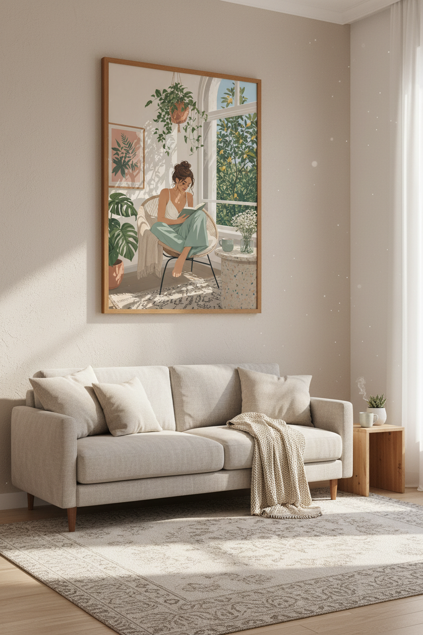Reading Girl Wall Art Print | Cozy Botanical Room Decor | Aesthetic Bookish Poster