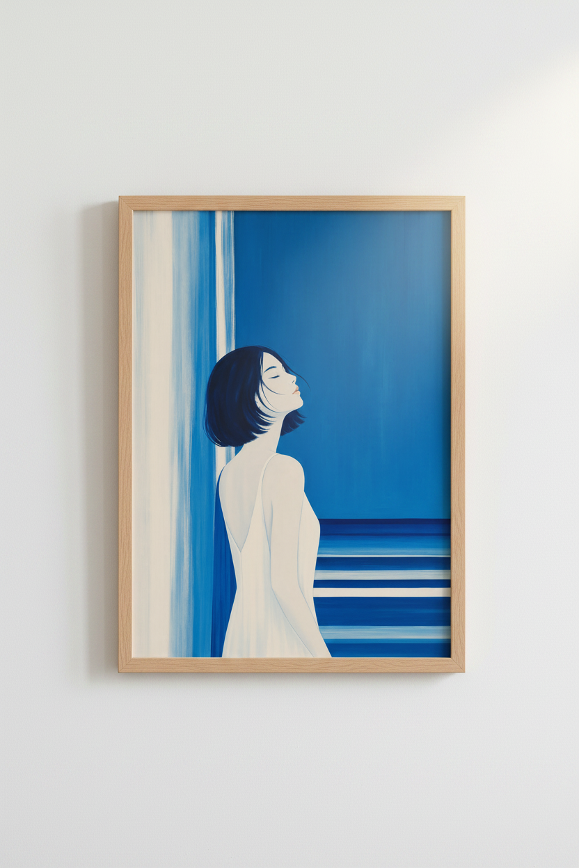 Blue portrait wall art print | Living room decor | Minimalist blue poster