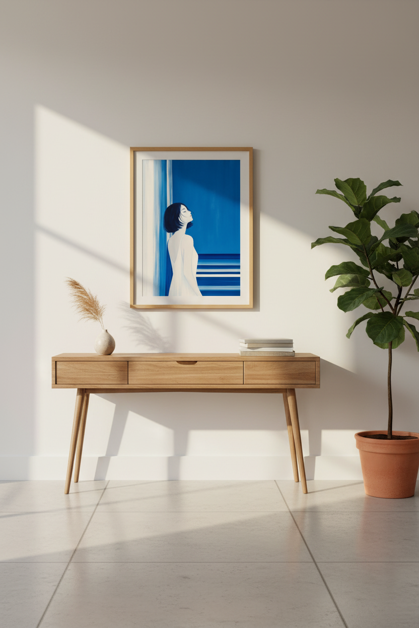 Blue portrait wall art print | Living room decor | Minimalist blue poster