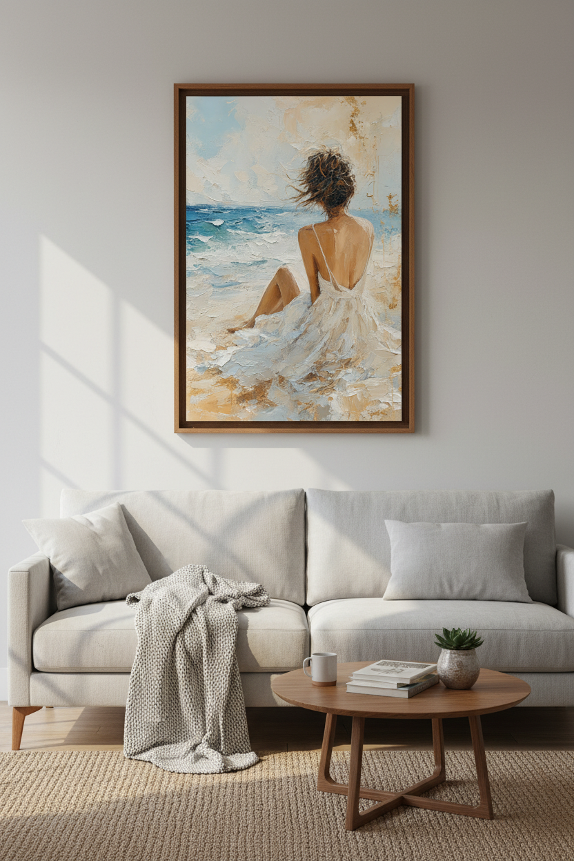 Woman at Beach Palette Knife Art | Coastal Bedroom Decor | Impressionist Poster