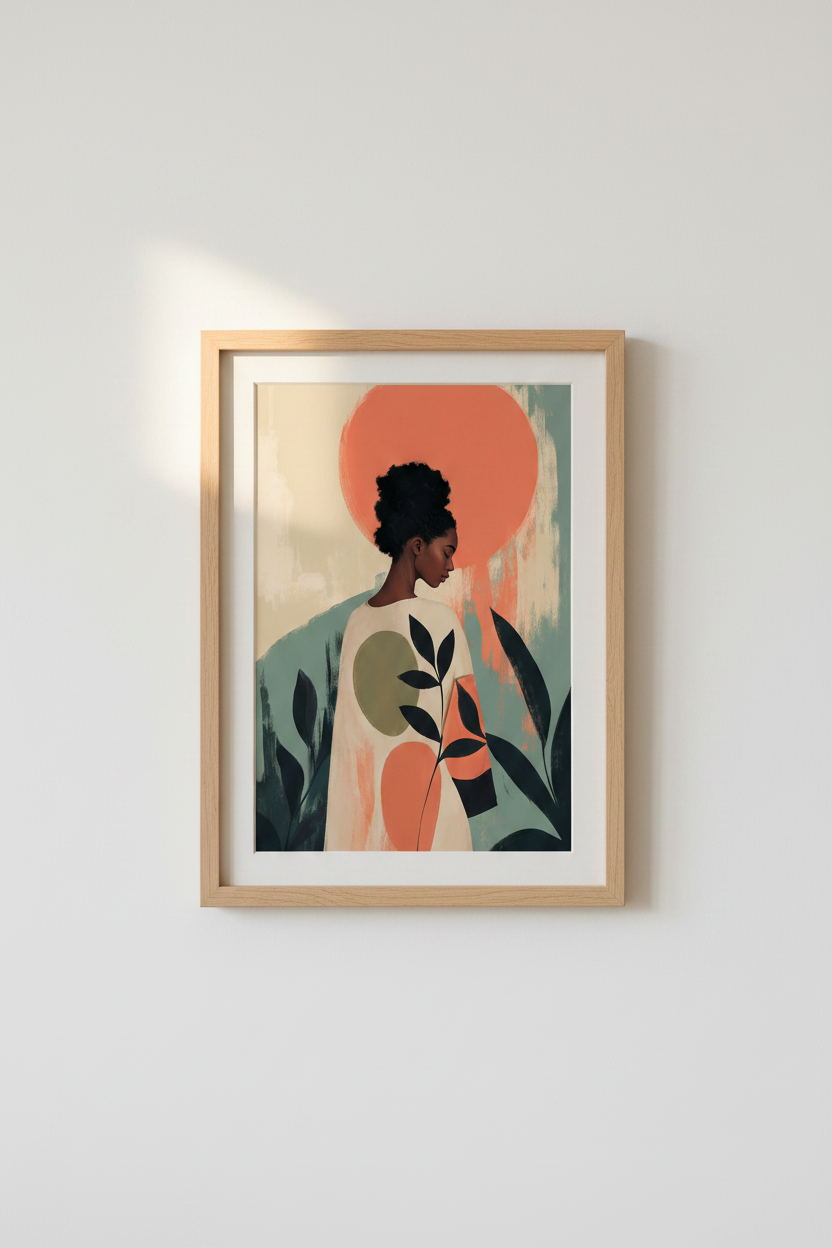 boho wall art print | Abstract Sunset, Coral Teal | Living Room Decor