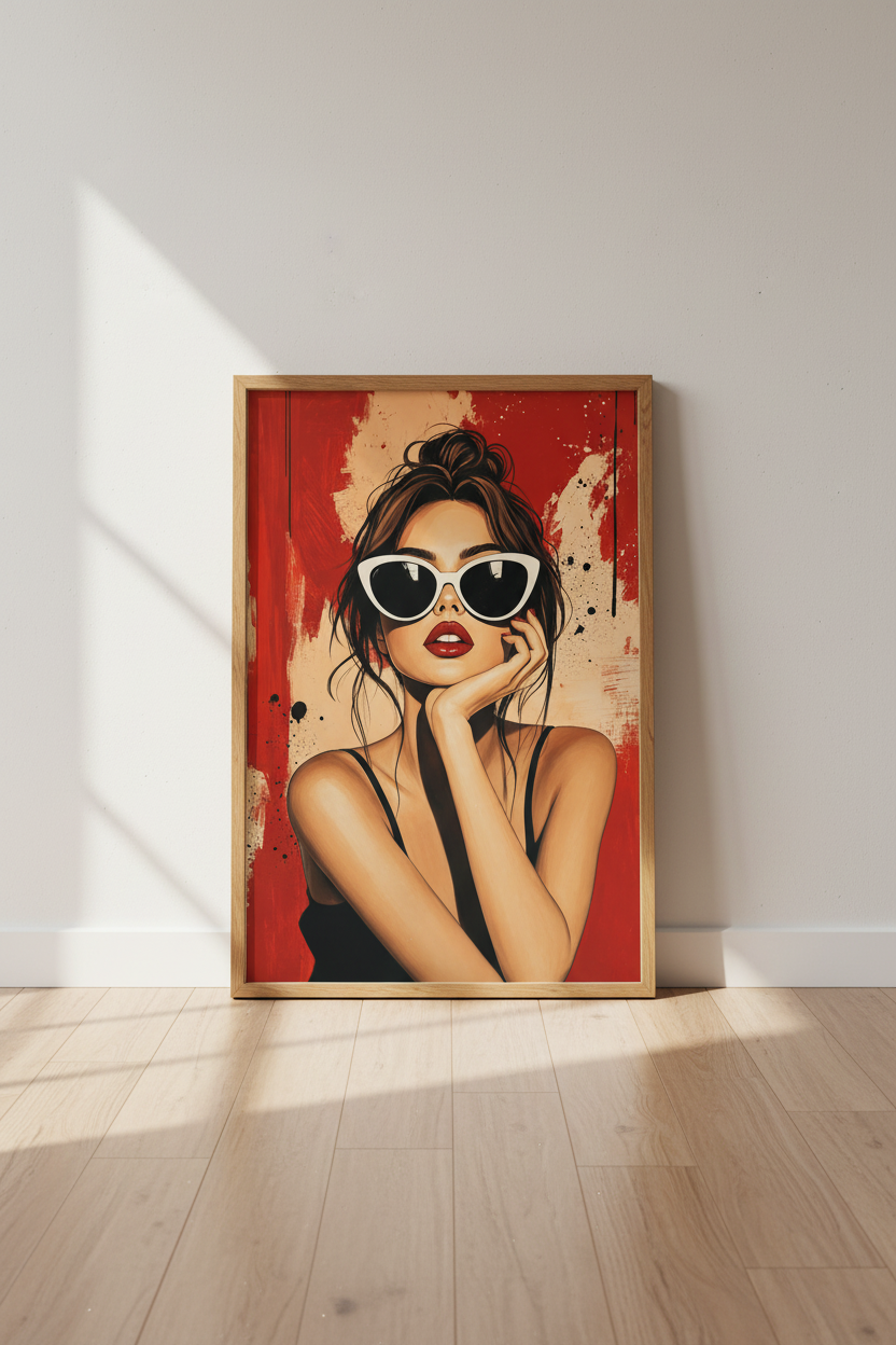 Fashion Woman Wall Art | Chic Red & Black Pop Art, Modern Bedroom Decor