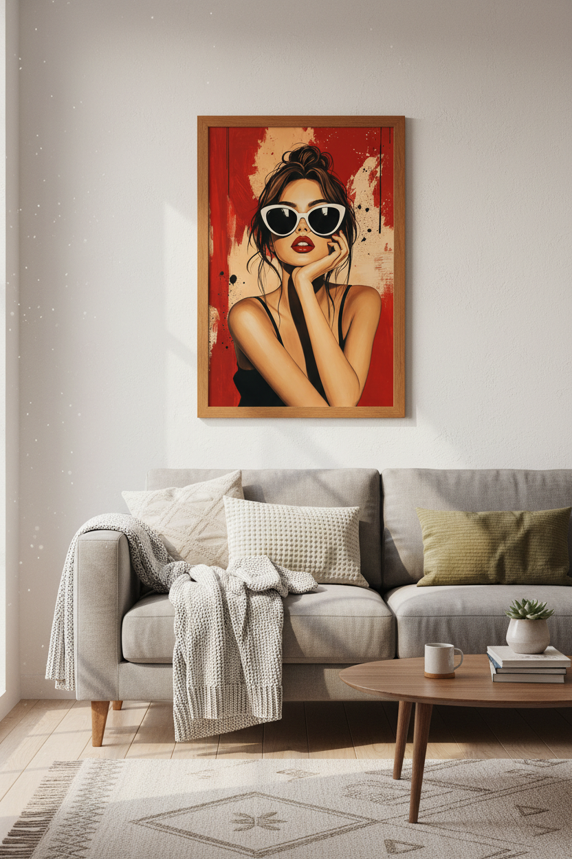 Fashion Woman Wall Art | Chic Red & Black Pop Art, Modern Bedroom Decor