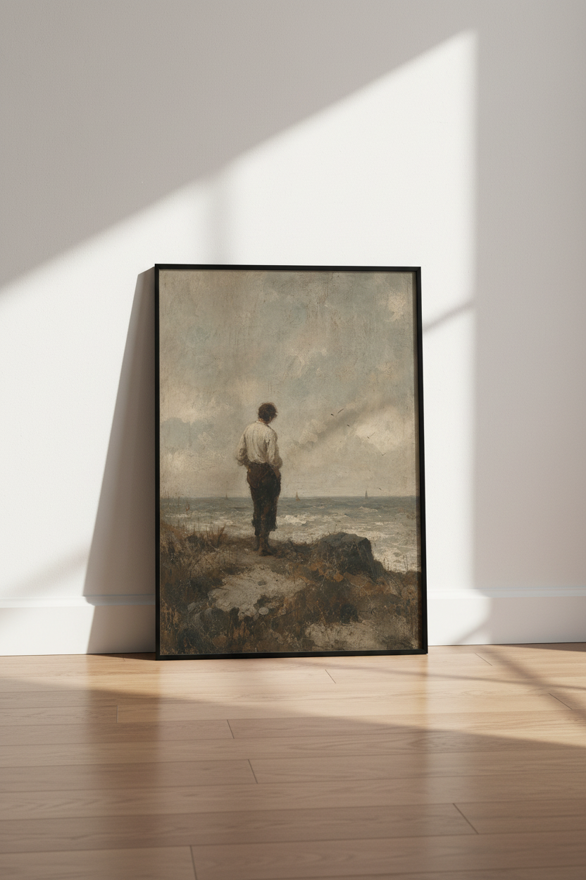 Moody Seascape | Vintage Oil Painting Style, Coastal Wall Art Print