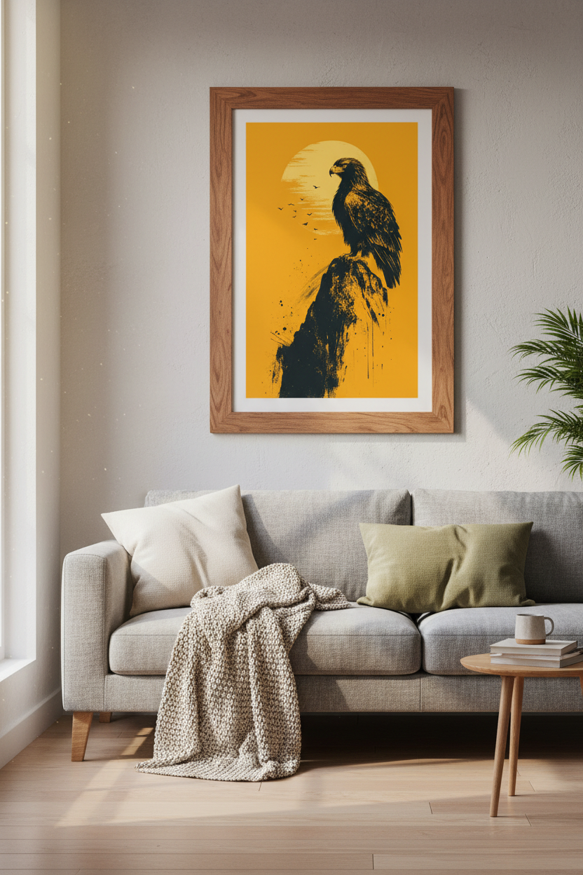 Eagle Sunset Silhouette Wall Art Print | Office Decor | Modern Minimalist Poster