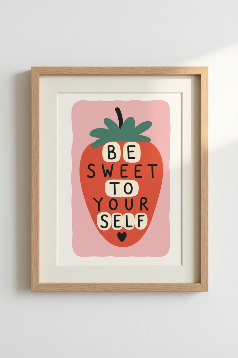 Wall Art Print | Strawberry Retro Danish Pastel Poster | Kitchen & Dorm Decor
