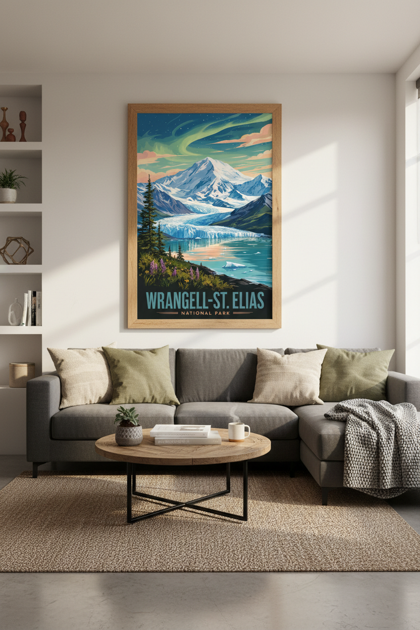 Wrangell-St. Elias National Park Art | Aurora Mountain Poster | Alaska Nature Decor