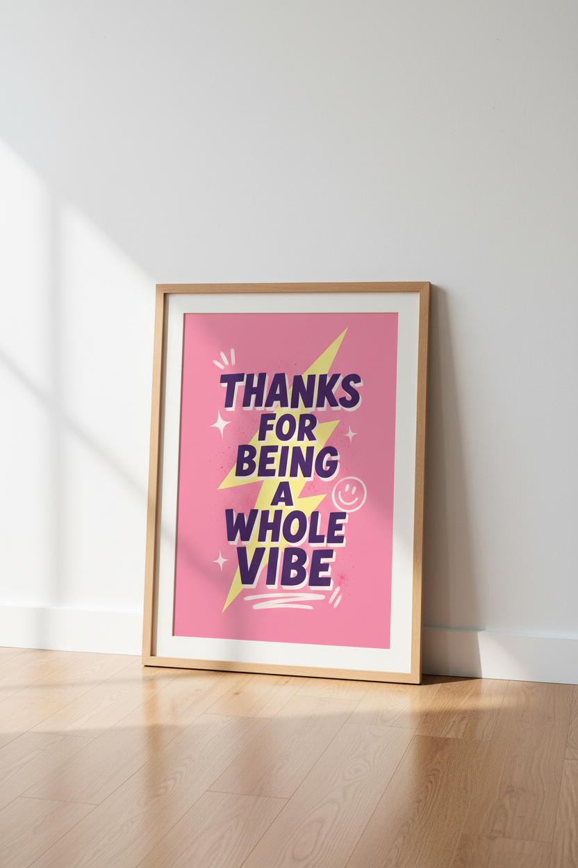 A Whole Vibe Quote Wall Art | Pink Retro Aesthetic Poster, Trendy Dorm Decor