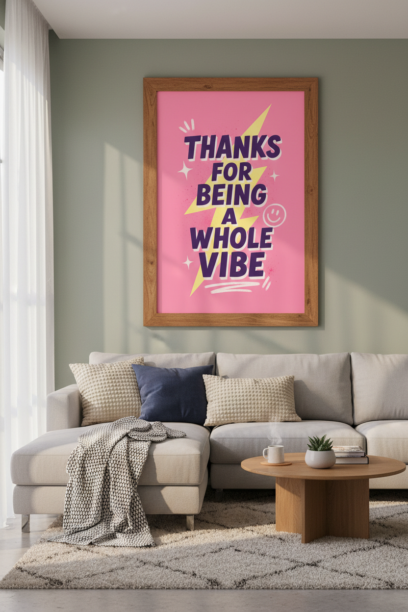 A Whole Vibe Quote Wall Art | Pink Retro Aesthetic Poster, Trendy Dorm Decor