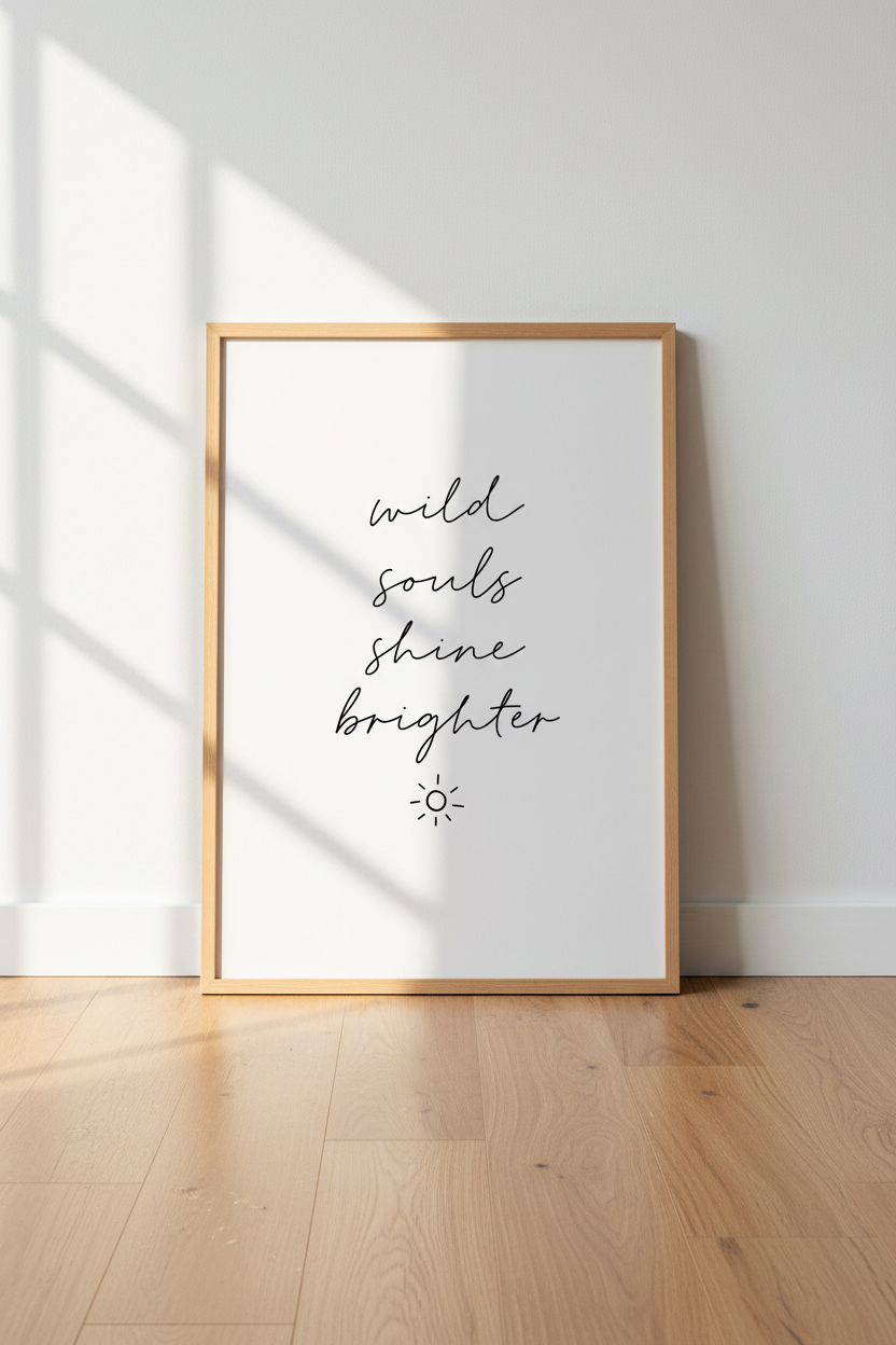 Wild Souls Shine Brighter Quote Print | Boho Nursery Decor | Minimalist Poster