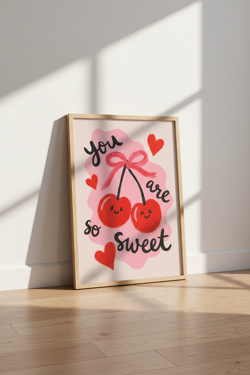 Cherry Coquette Wall Art Print | Cute Pink Nursery Decor | Aesthetic Girly Poster