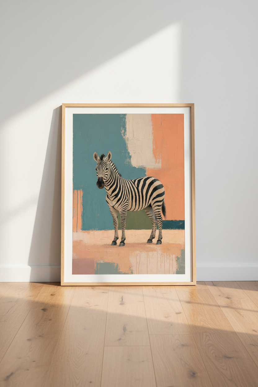 Abstract Zebra Wall Art | Teal & Terracotta Painting | Modern Wildlife Poster