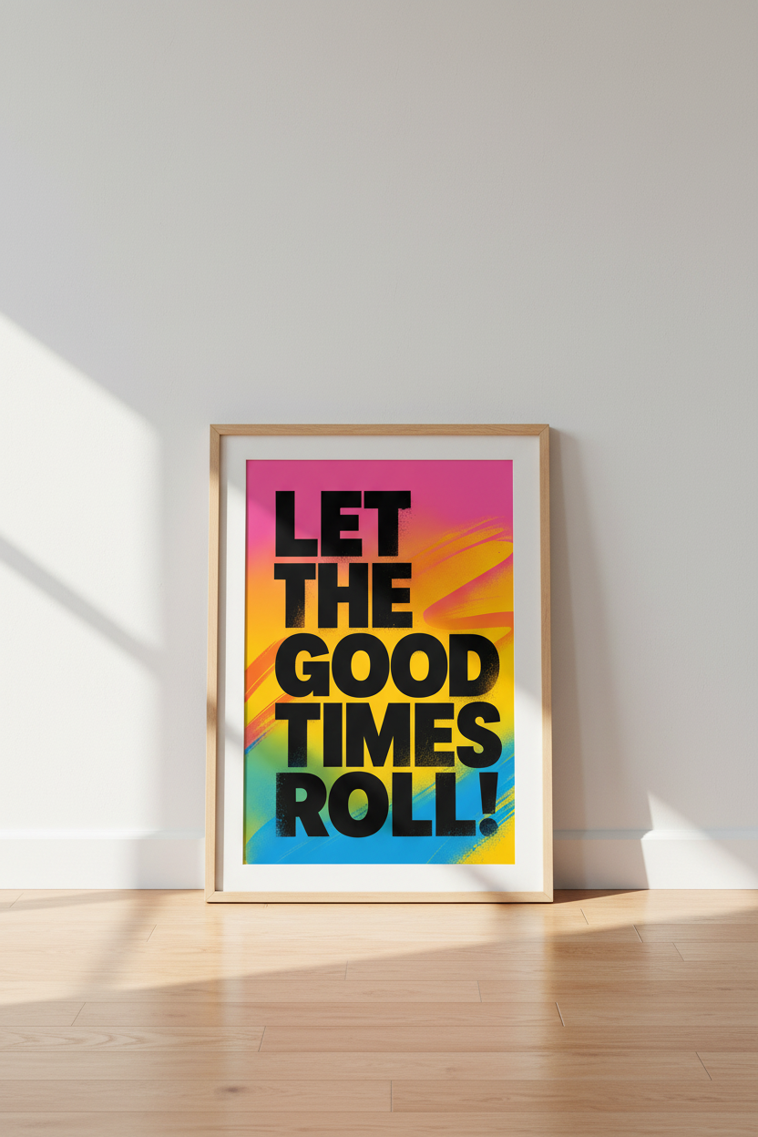 Good Times Roll Wall Art | Vibrant Gradient Typography, Modern Dorm Decor