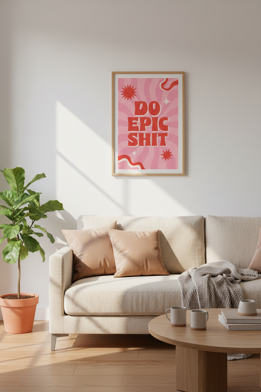Do Epic Shit Quote Wall Art | Pink Retro Poster | Trendy Dorm & Office Decor
