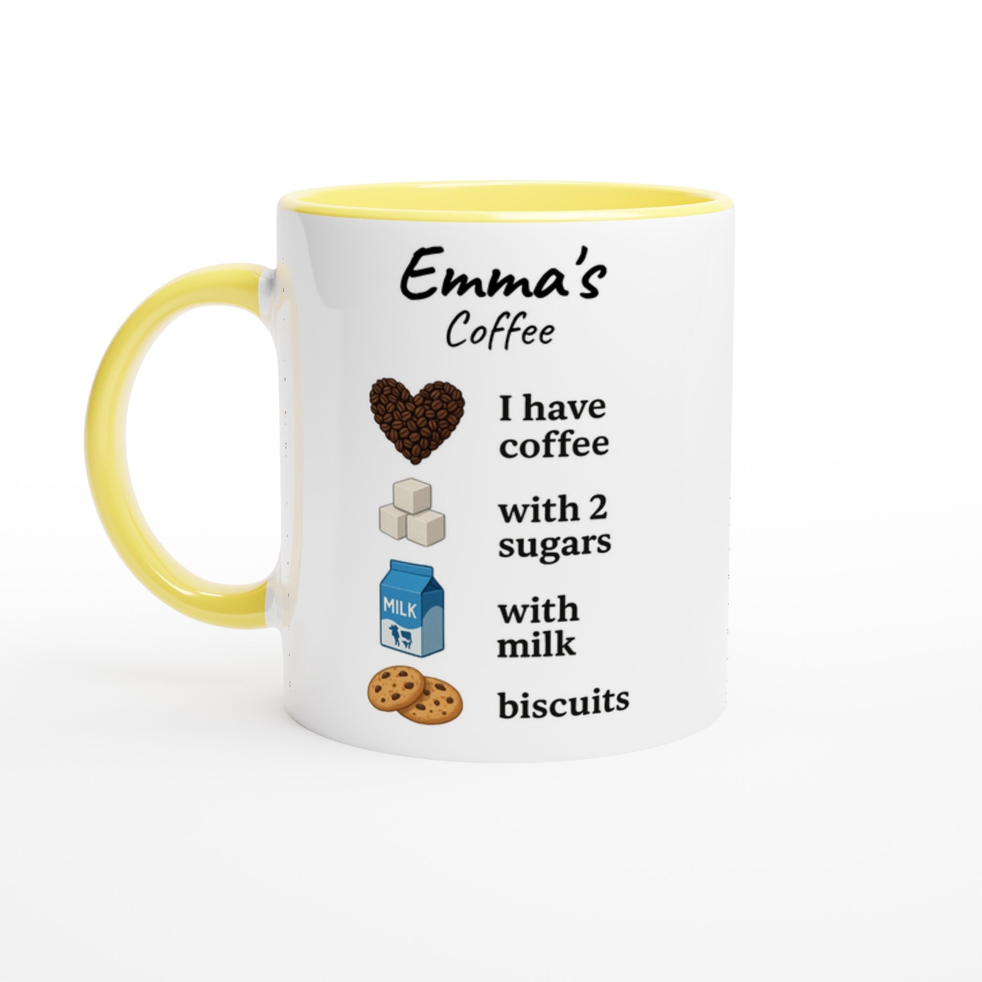 Personalized Coffee Mug - Custom Name Mug with Colorful Rim - Perfect Gift for Coffee Lovers Ceramic Yellow