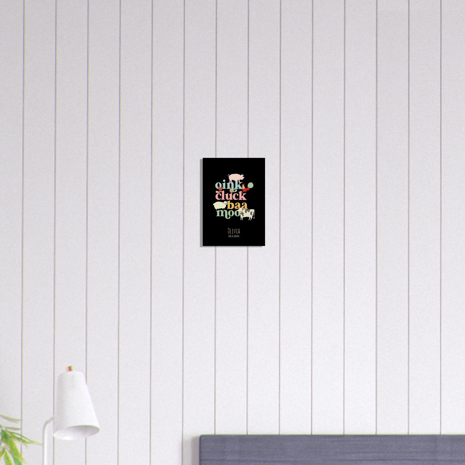 Oink Cluck Baa Moo Personalized Farm Print - Cute Nursery Wall Art Poster - Black 21x29.7 cm 8x12"
