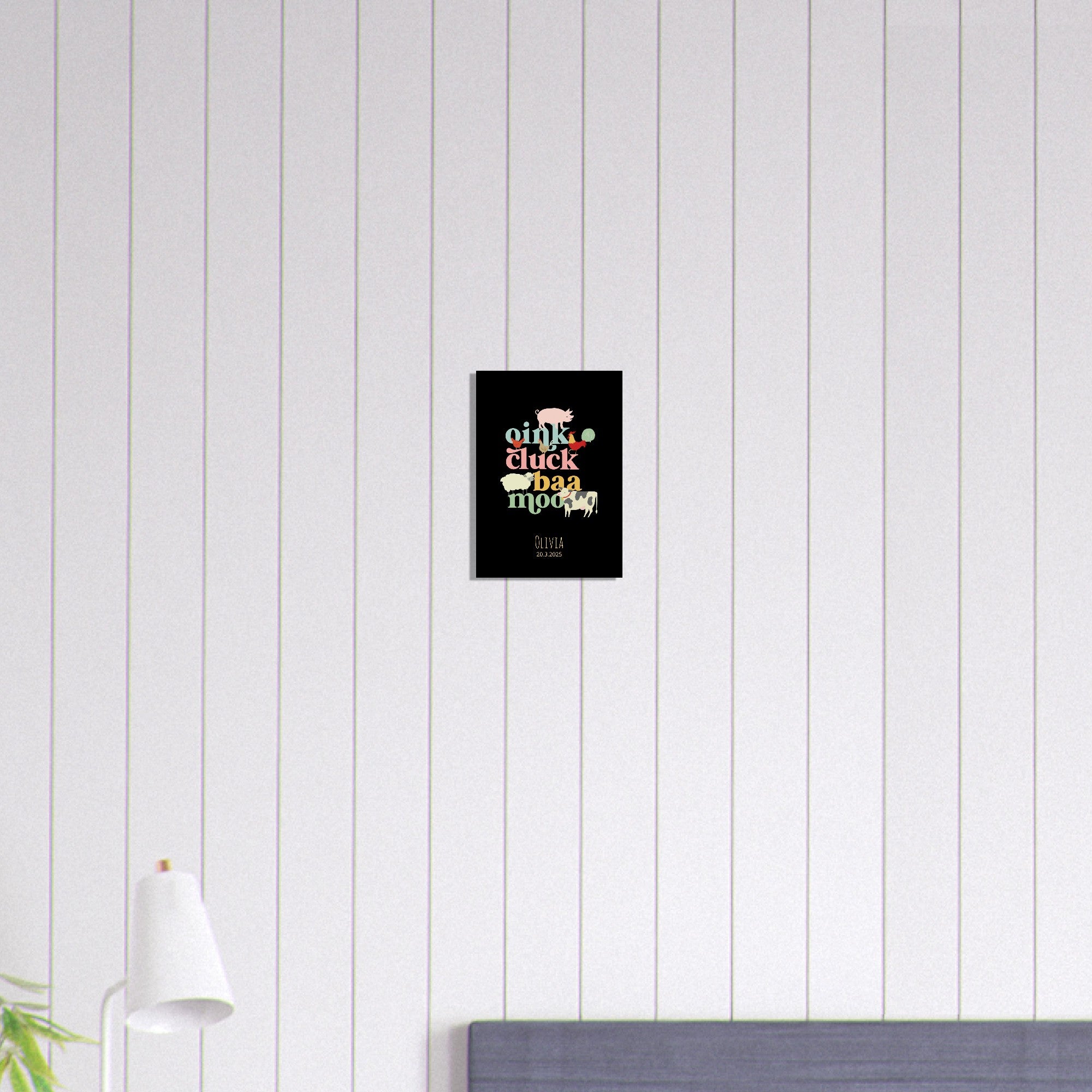 Oink Cluck Baa Moo Personalized Farm Print - Cute Nursery Wall Art Poster - Black 21x29.7 cm 8x12"