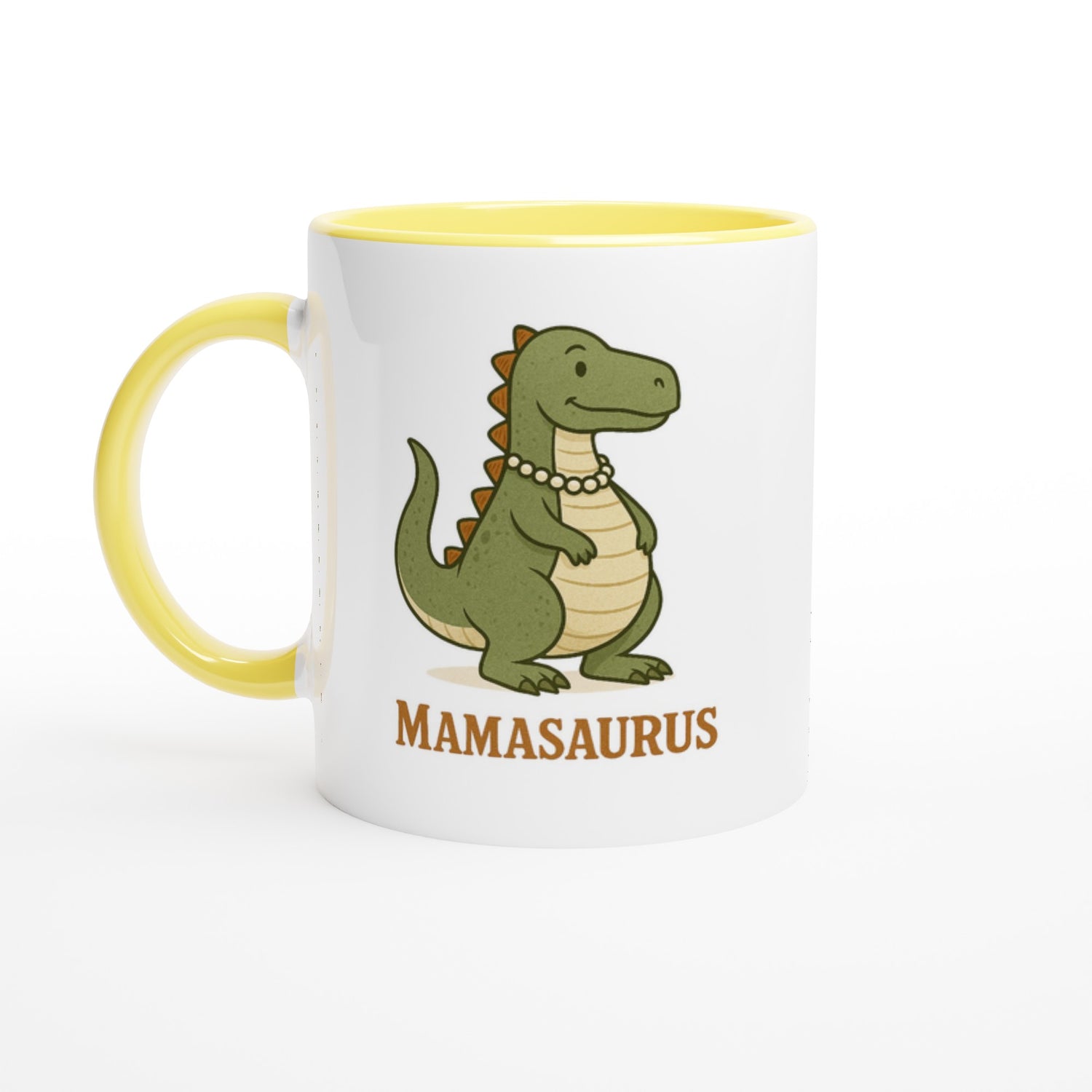Mamasaurus Mug - Cute Dinosaur Coffee Cup - Perfect Gift for Moms Ceramic Yellow