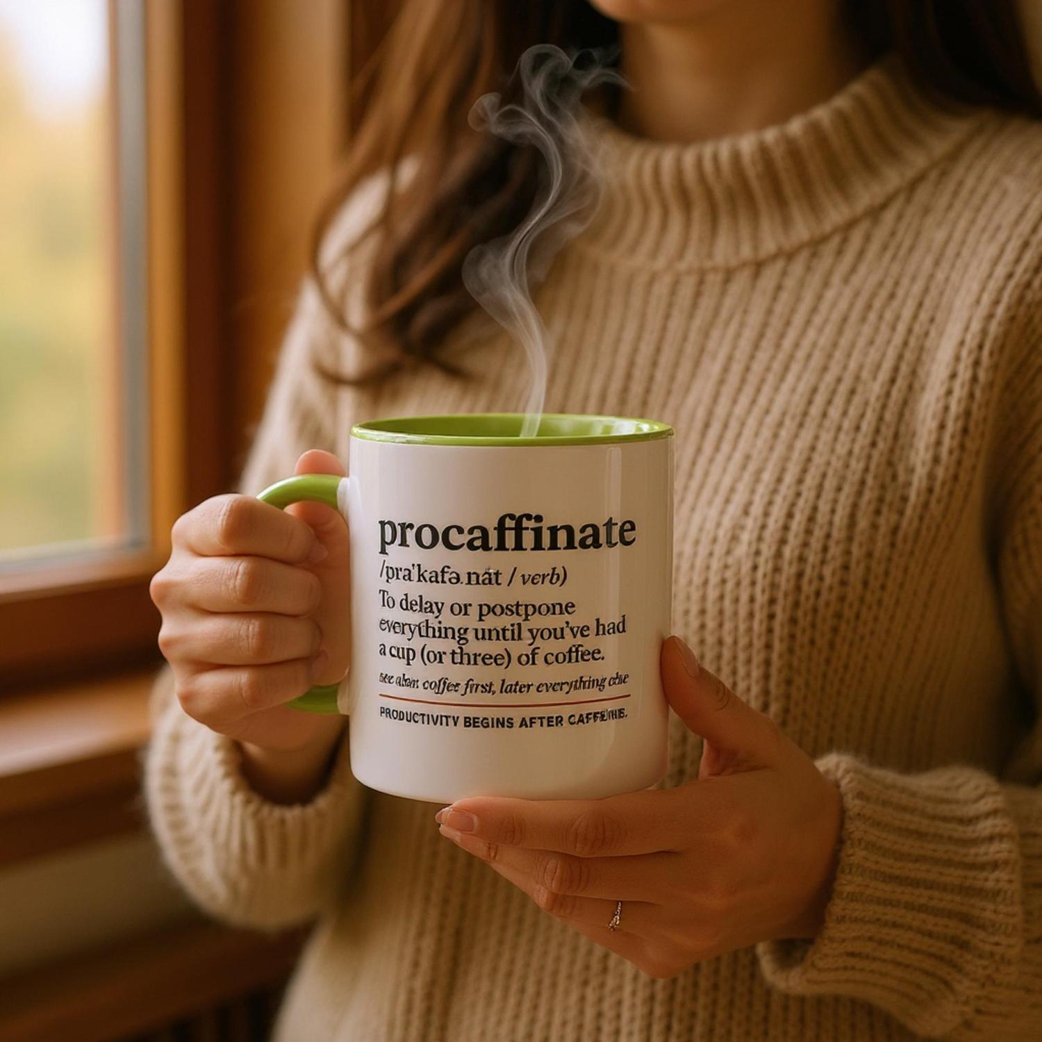Procaffinate Mug - Funny Coffee Cup - Ceramic 11oz for Coffee Lovers - Gift for Caffeine Addicts