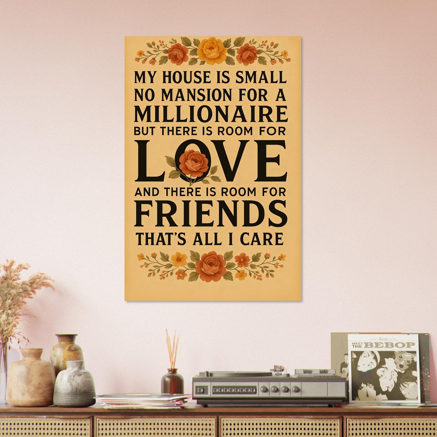 Small House Big Heart Poster – Rustic Floral Wall Art with Quote About Love and Friendship – Cozy Home Decor Gift for Friends or Family 60x90 cm 24x36″