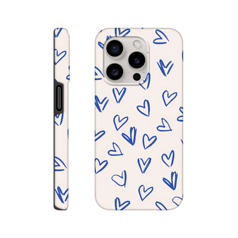 Blue Hearts Phone Case - Cute Minimalist Pattern for iPhone & Samsung | Romantic Design Protection iPhone 15 Pro