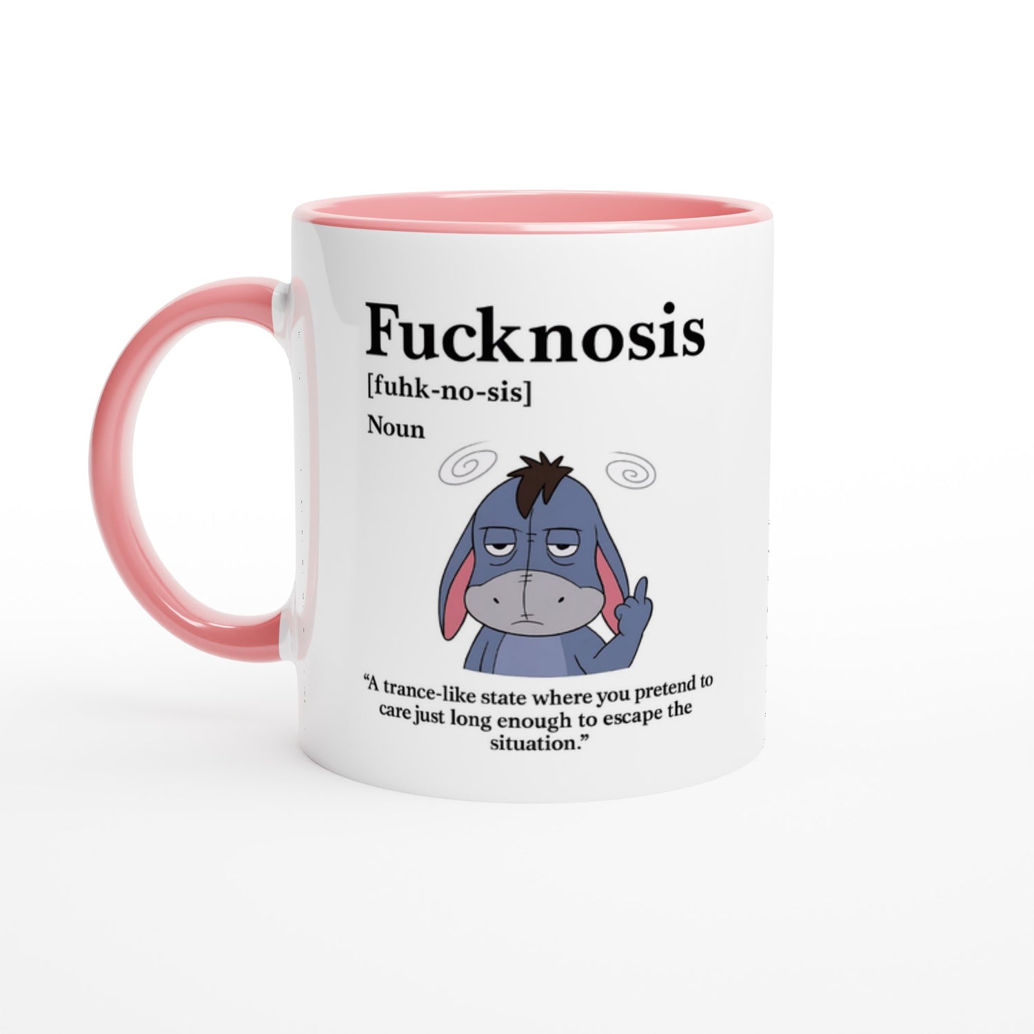 Funny F*cknosis Mug – Sarcastic Definition Coffee Cup with Dog, Cat, Bear, or Horse Design – 11oz Ceramic Humor Gift Ceramic Pink Donkey