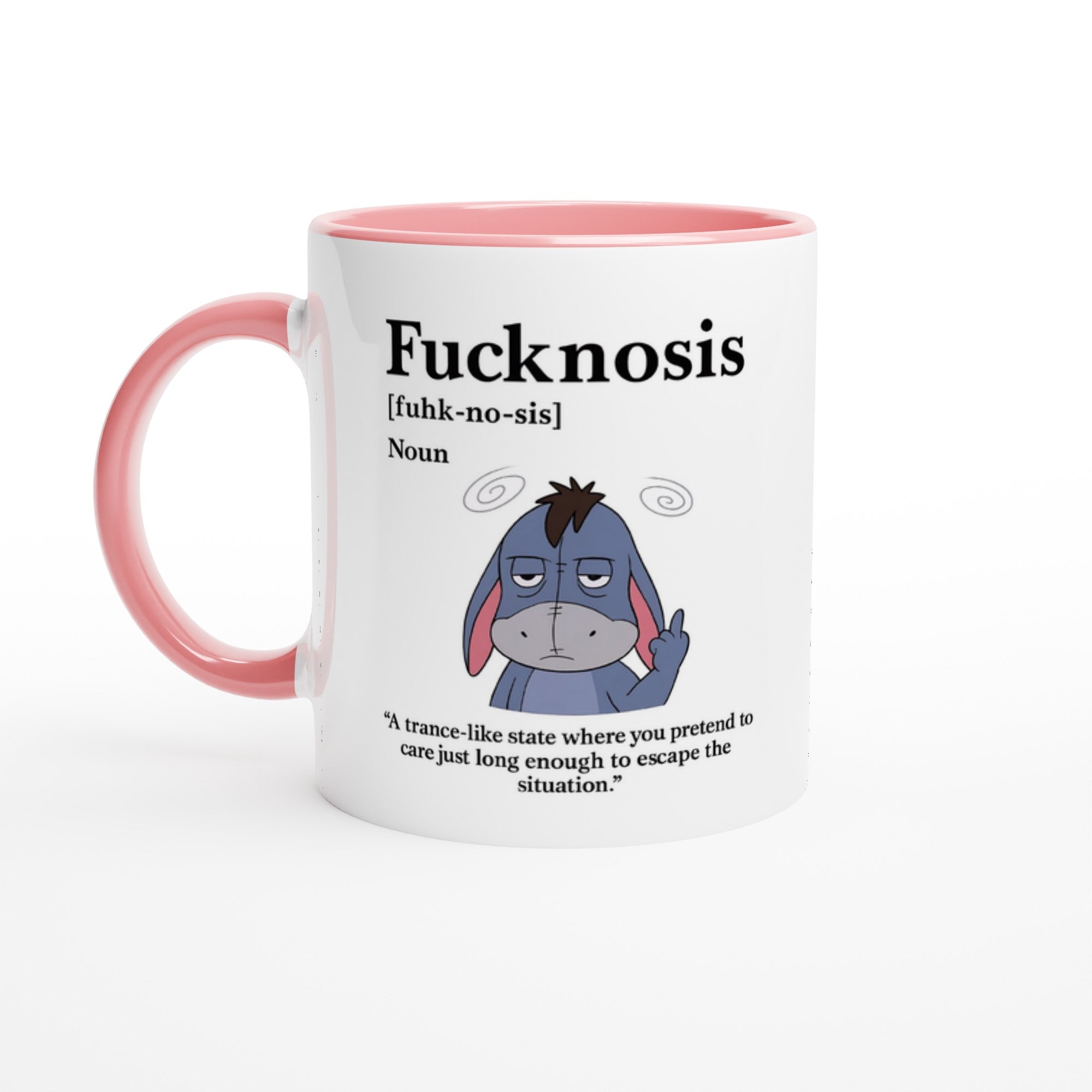 Funny F*cknosis Mug – Sarcastic Definition Coffee Cup with Dog, Cat, Bear, or Horse Design – 11oz Ceramic Humor Gift Ceramic Pink Donkey