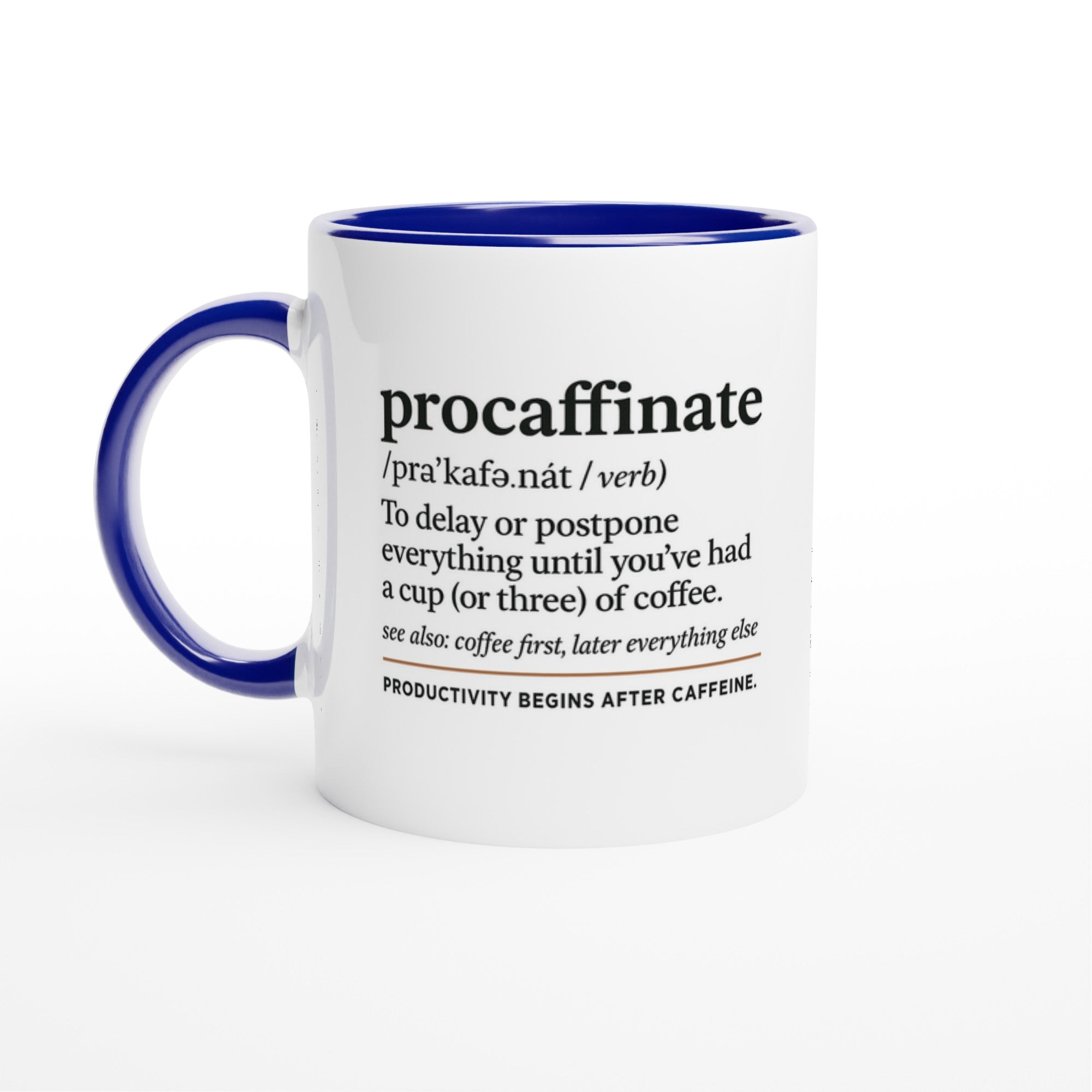 Procaffinate – Funny Coffee Mug for Caffeine Lovers | 11oz Ceramic Ceramic Blue