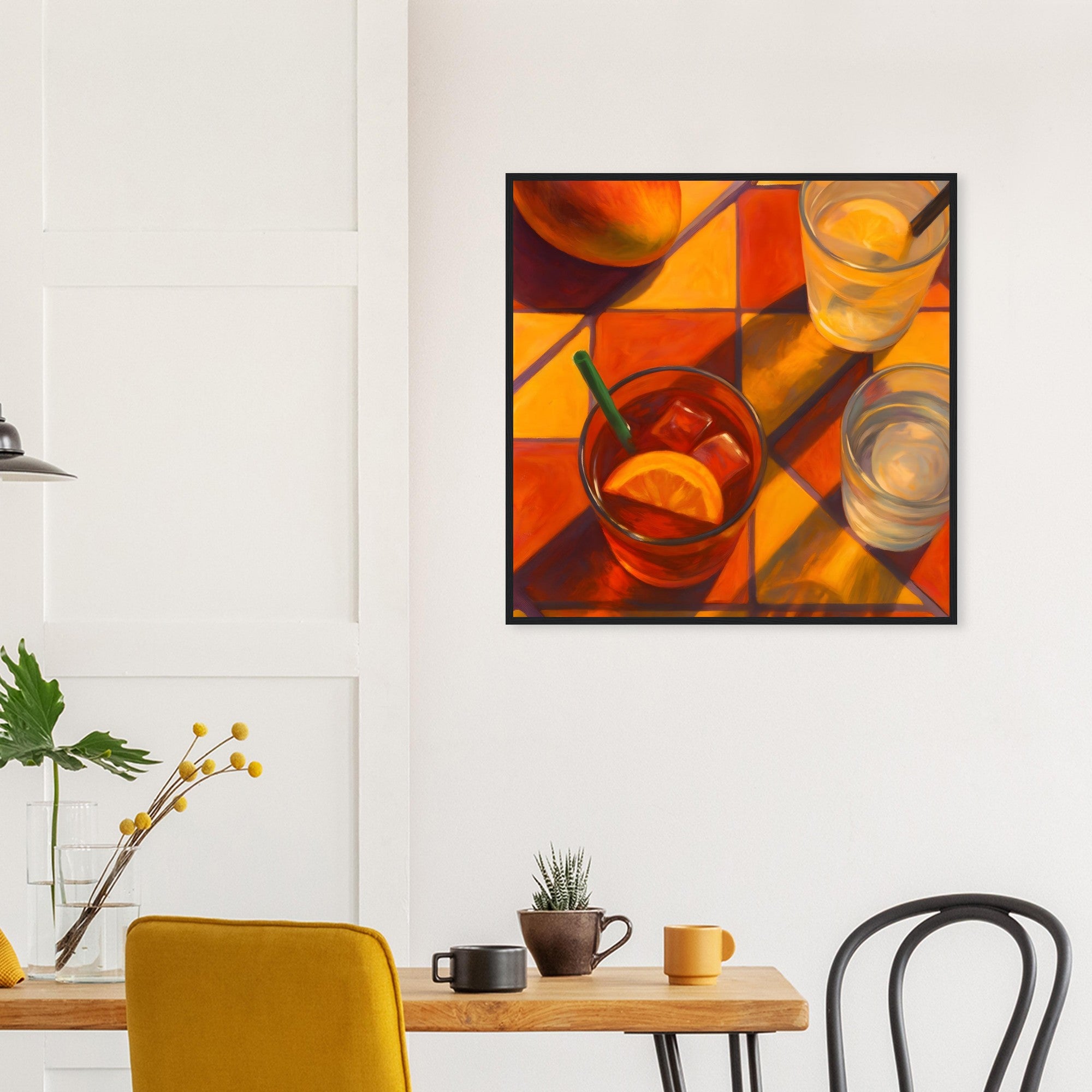 Vibrant Mango & Citrus Still Life Poster - Warm Tile Aesthetic Wall Art - Wooden Framed Poster