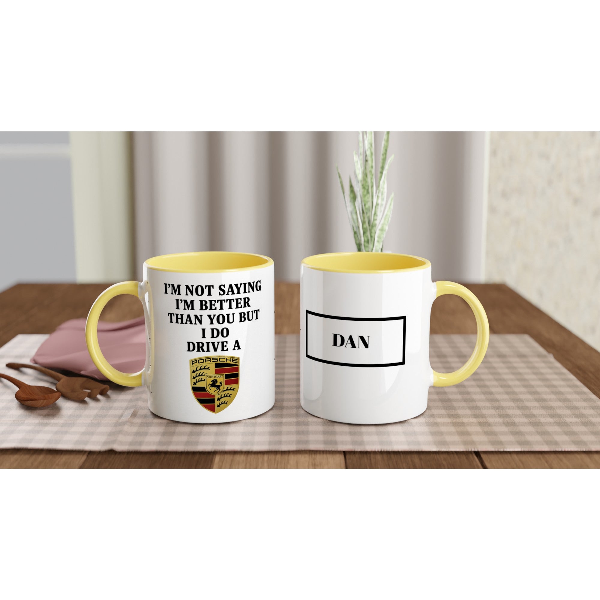 Porsche Passion: Personalized Ceramic Coffee Mug Ceramic Yellow