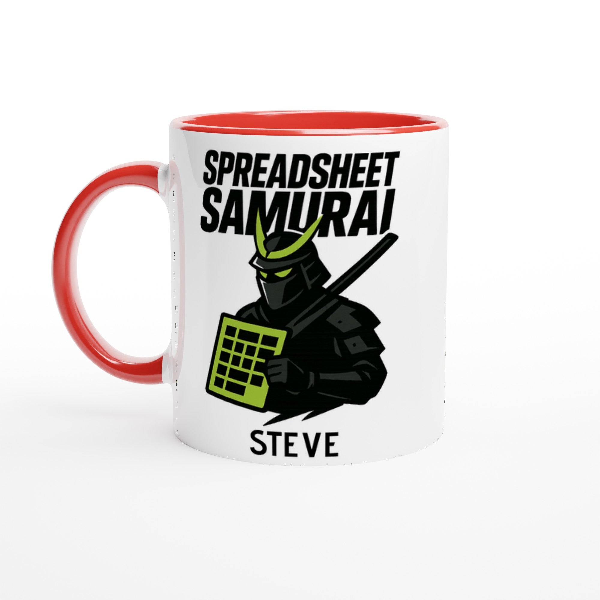 Spreadsheet Samurai Mug – Funny Office Coffee Cup | 11oz Gift for Excel Nerds, Data Analysts & Accountants | Geeky Productivity Humor Ceramic Red