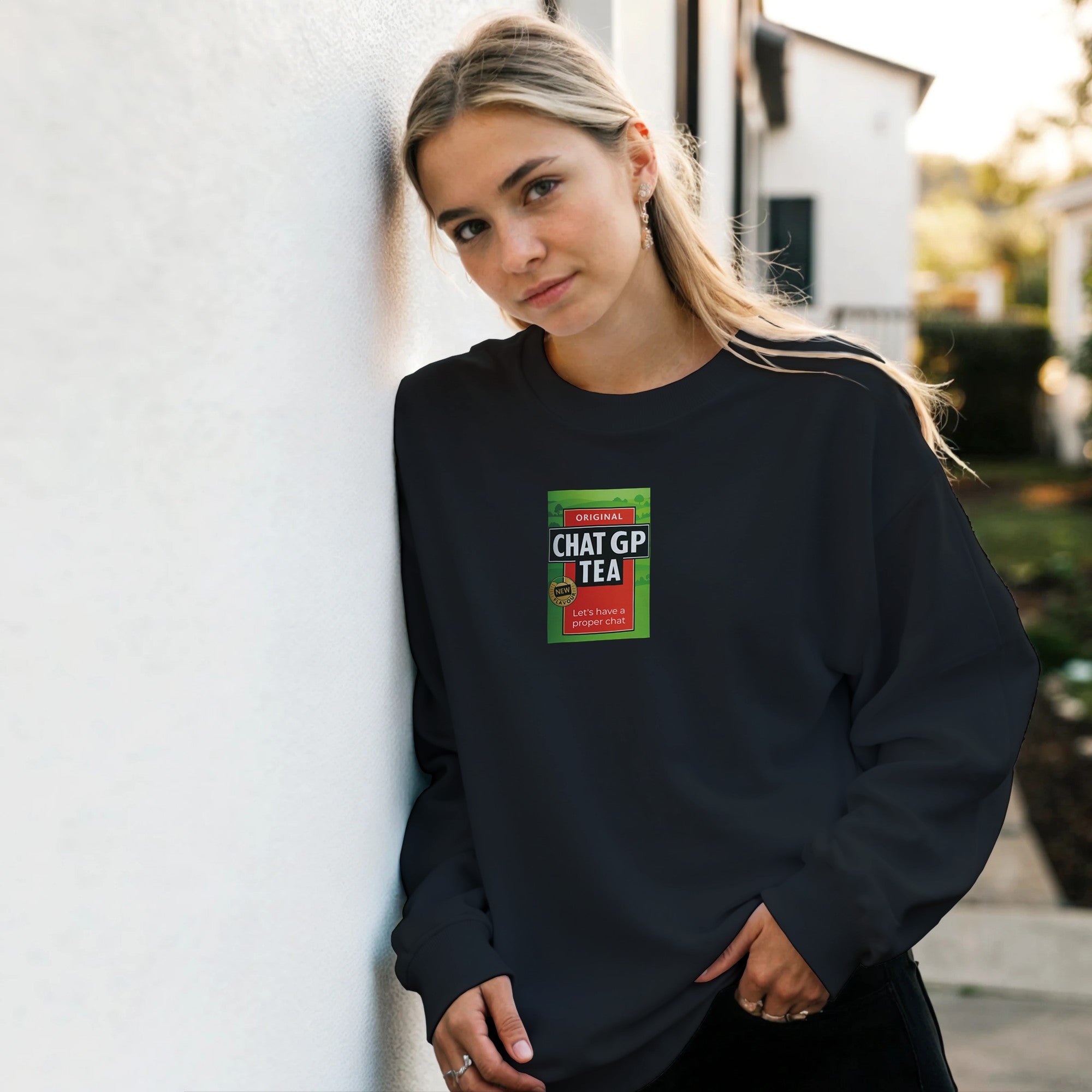 Chat GP Tea Sweatshirt - Humorous gift for Tea Lovers & ChatGPT AI Fans - Unisex Crewneck Sweatshirt