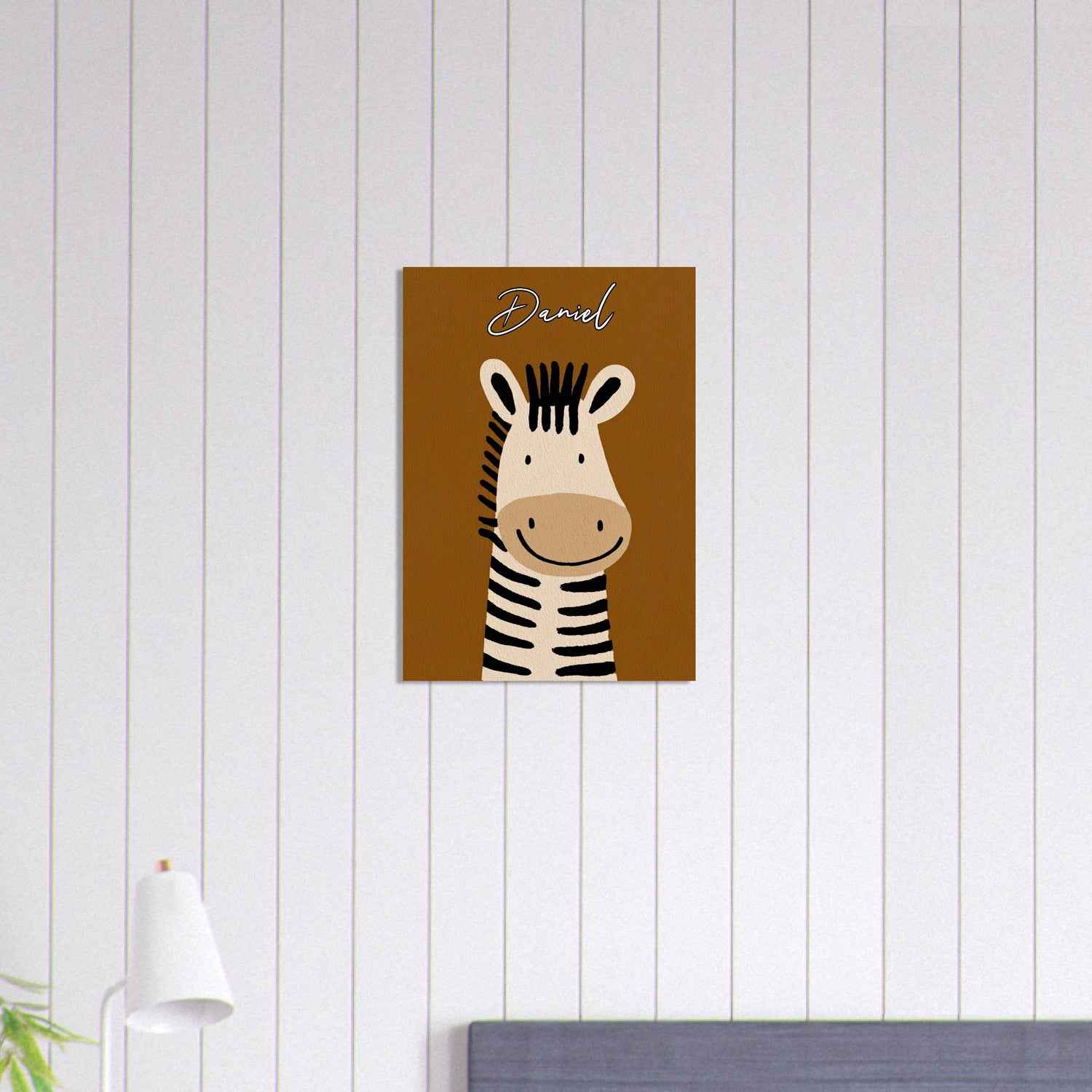 Personalized Cute Zebra Nursery Poster - Wild Animal Wall Art - Custom Kids Print A2 (42 x 59.4 cm)