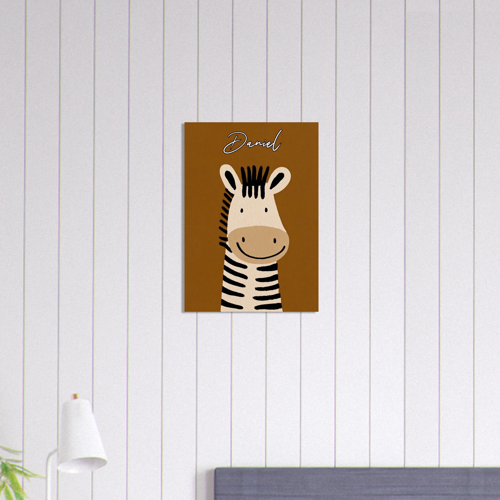 Personalized Cute Zebra Nursery Poster - Wild Animal Wall Art - Custom Kids Print A2 (42 x 59.4 cm)