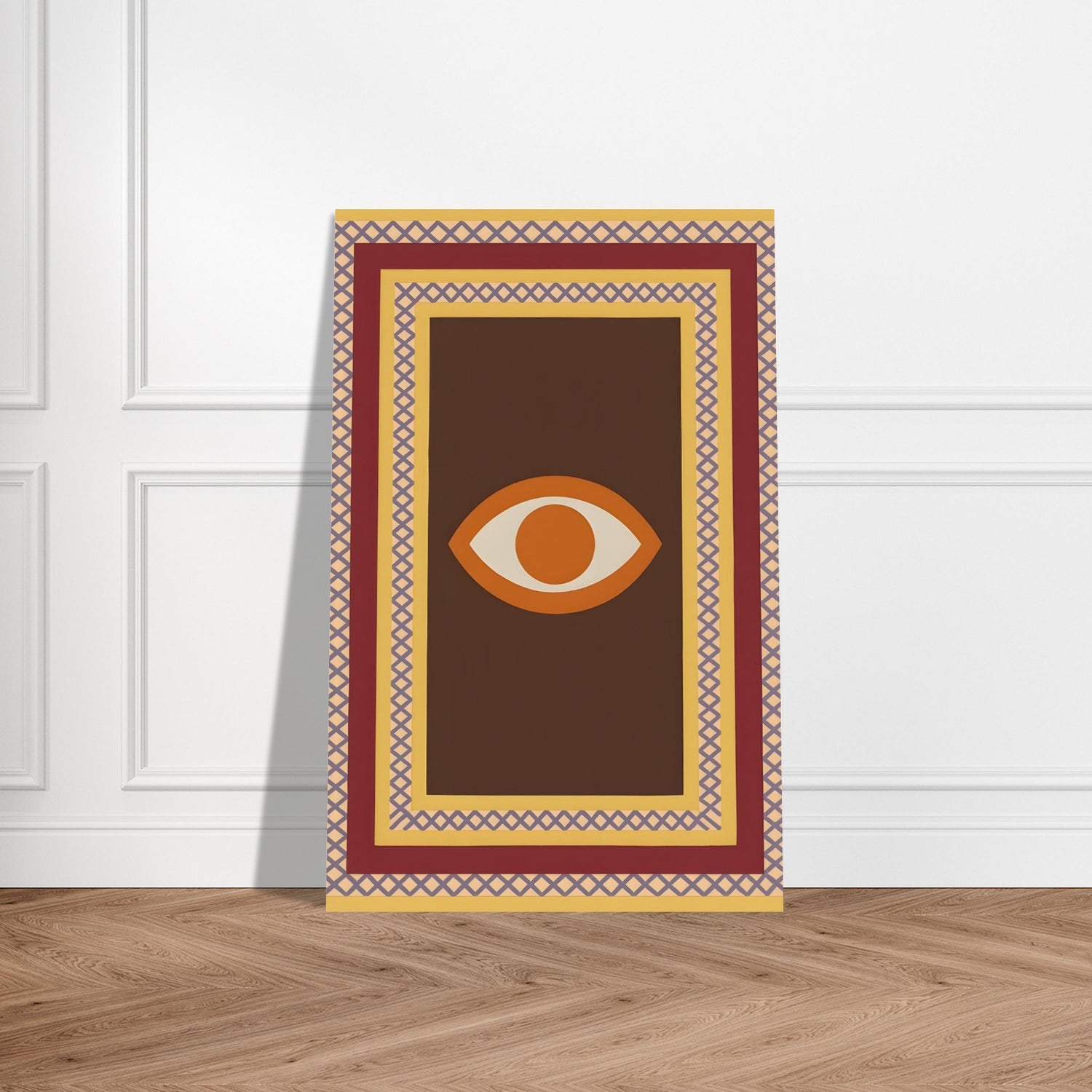 Azure Guardian – Evil Eye Folk Wall Art in Rich Earth Tones (A0, A1,A2, A3. A4 Poster) 28x43 cm XL (11x17″) Brown with Orange Eye