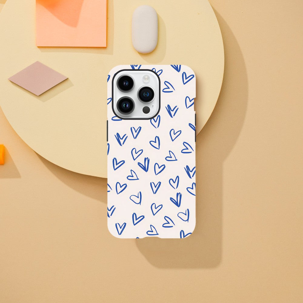 Blue Hearts Phone Case - Cute Minimalist Pattern for iPhone & Samsung | Romantic Design Protection