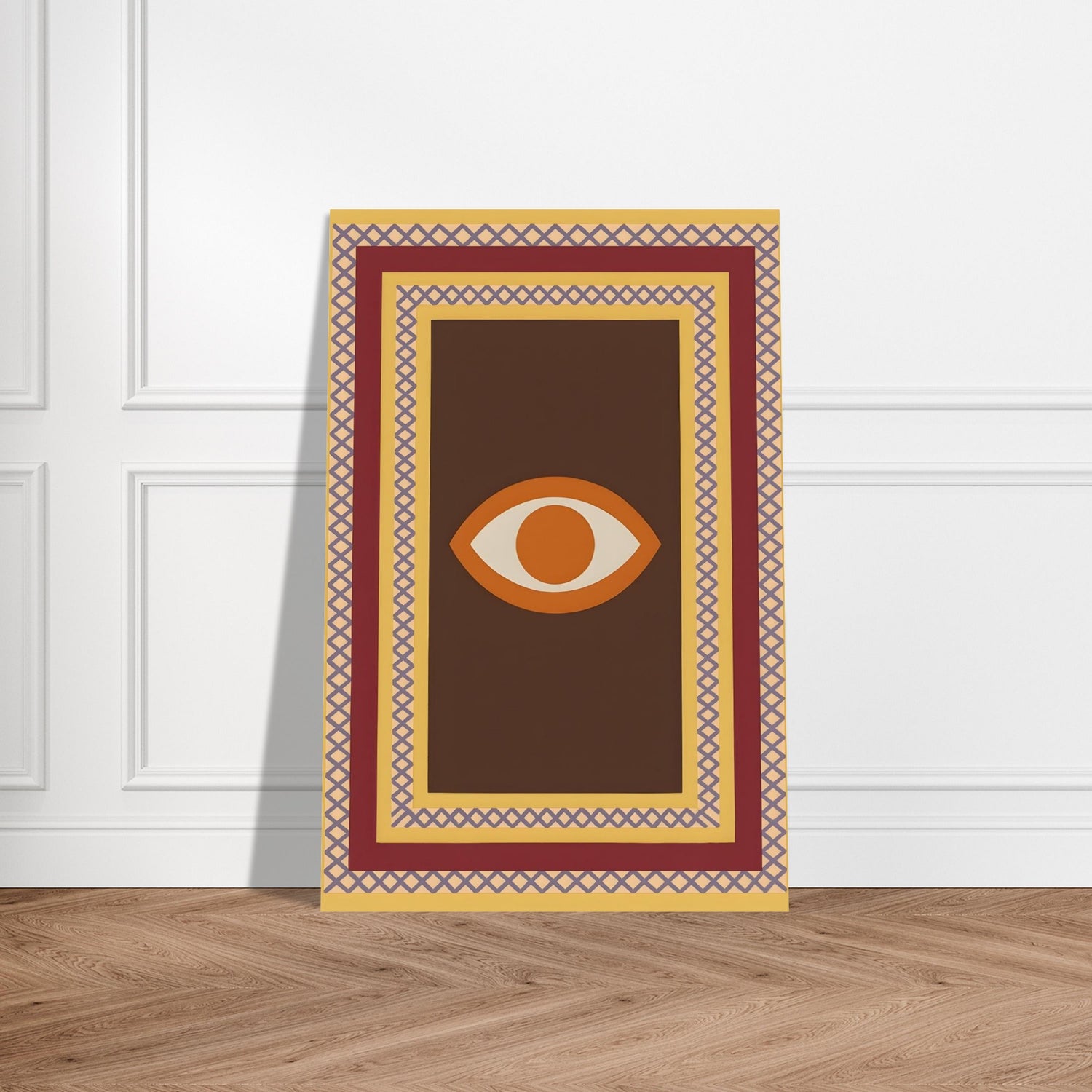 Azure Guardian – Evil Eye Folk Wall Art in Rich Earth Tones (A0, A1,A2, A3. A4 Poster) 60x90 cm 24x36″ Brown with Orange Eye