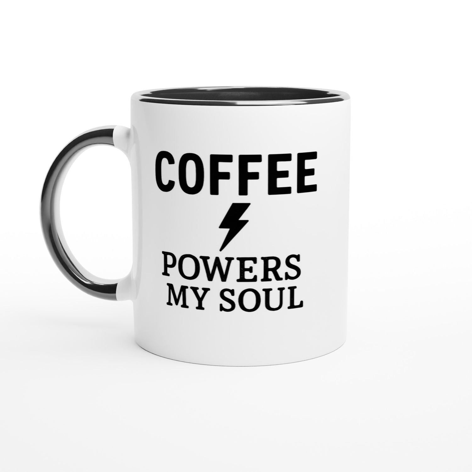 Coffee Powers My Soul Mug - Handmade Ceramic Cup - Perfect Gift for Coffee Lovers Ceramic Black