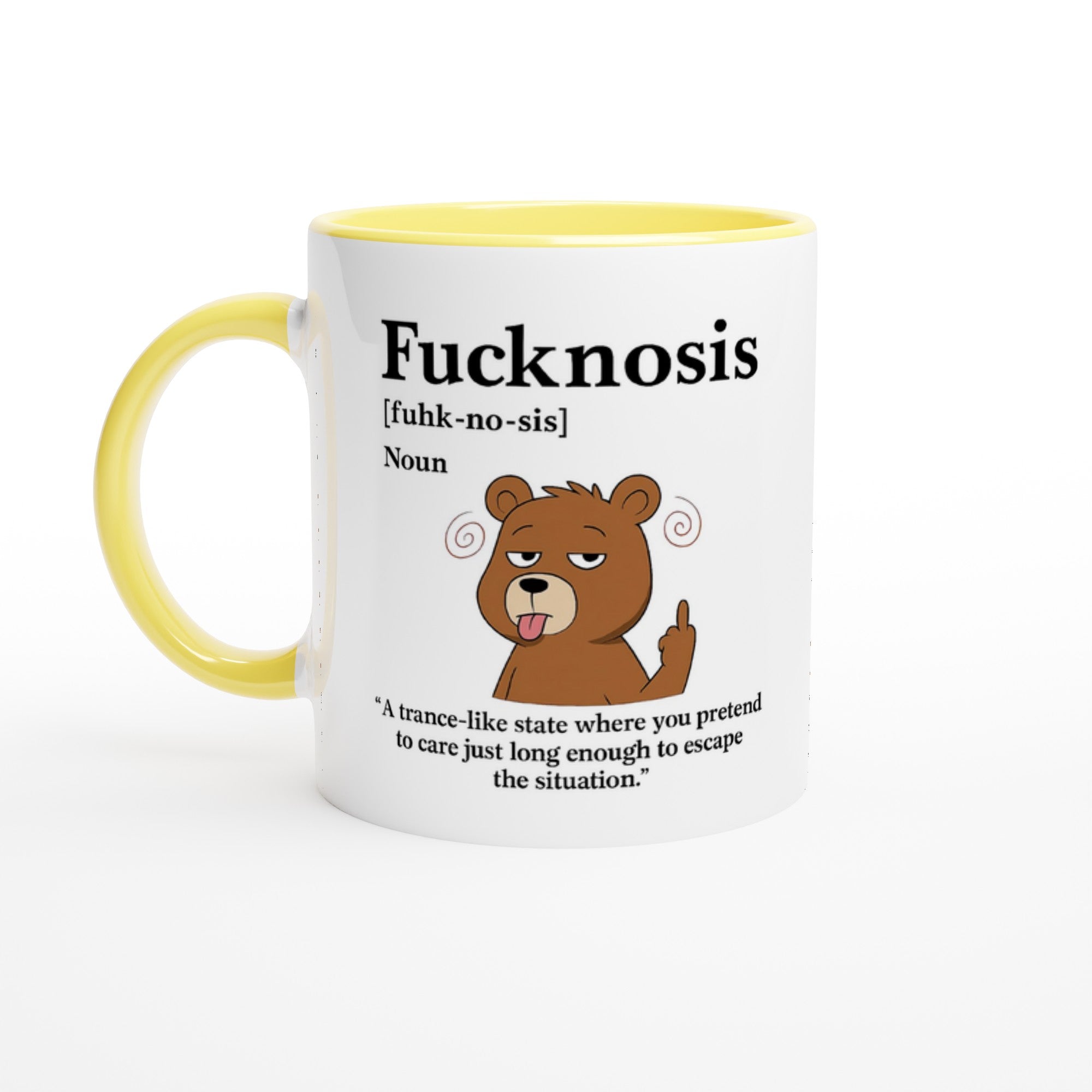 Funny F*cknosis Mug – Sarcastic Definition Coffee Cup with Dog, Cat, Bear, or Horse Design – 11oz Ceramic Humor Gift Ceramic Yellow Bear
