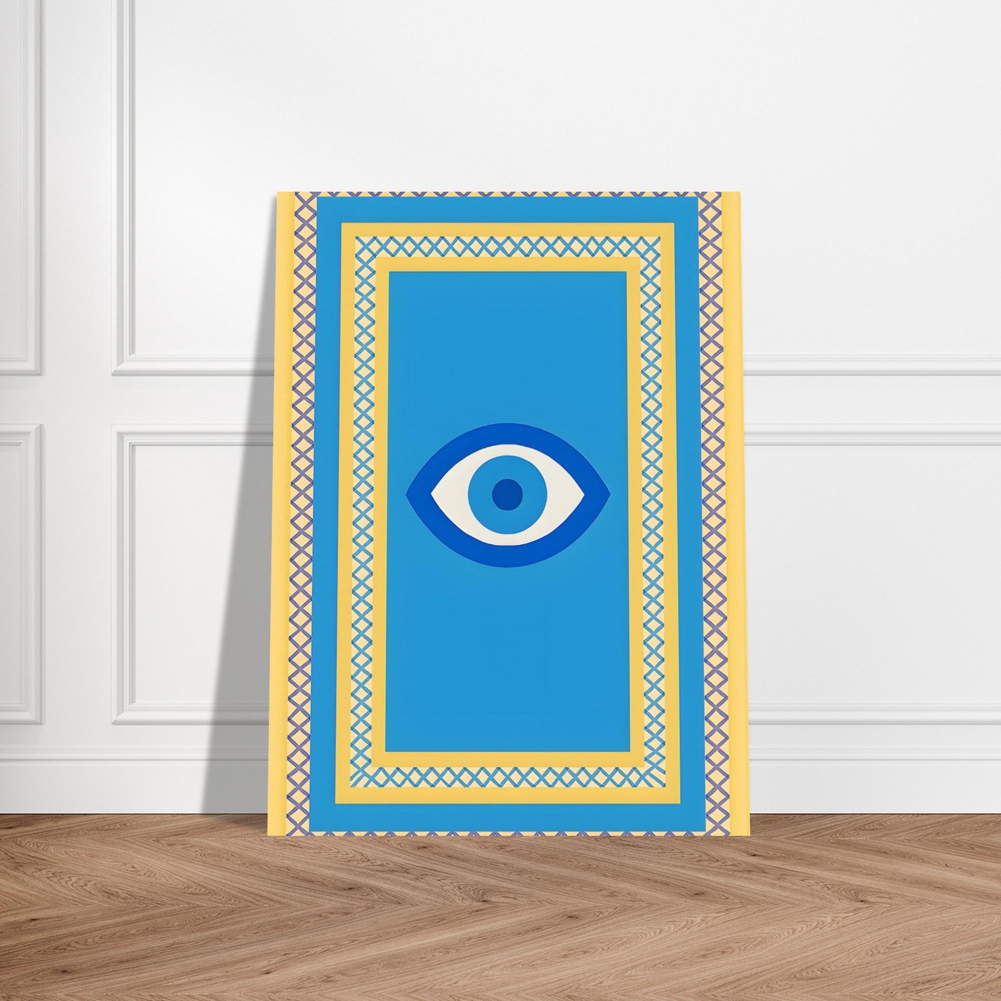 Azure Guardian – Evil Eye Folk Wall Art in Rich Earth Tones (A0, A1,A2, A3. A4 Poster) 15x20 cm 6x8″ All Blue
