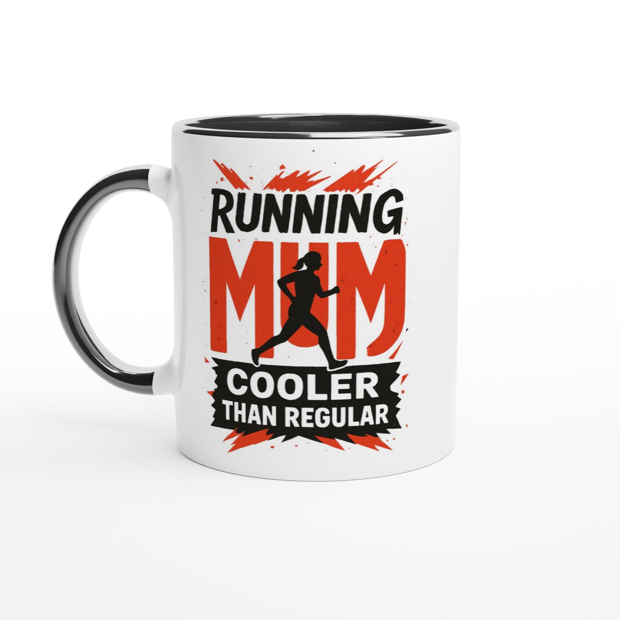 Running Mum Mug - Cooler than Regular - 11oz Ceramic Coffee Cup for Moms Ceramic Black