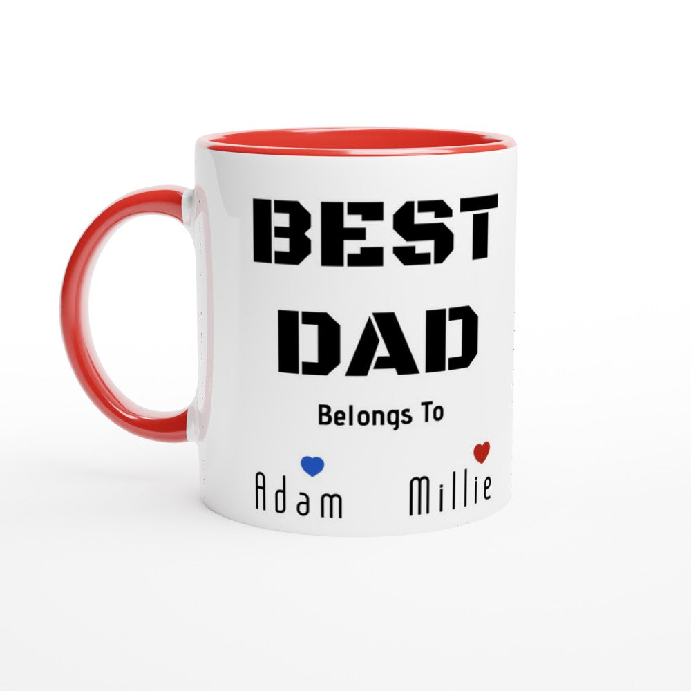 Minimalist Best Dad Mug - Personalised Cup / Customised Ceramic Mug for Fathers Day Gift, Birthday Gift for Him Ceramic Red