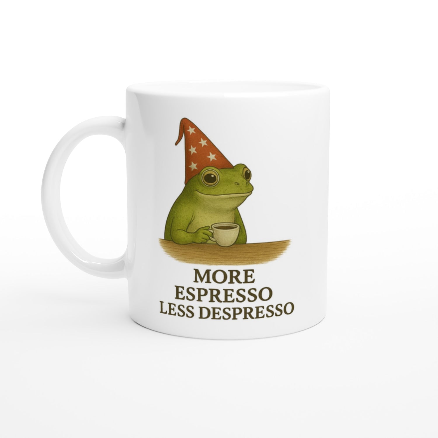 More Espresso Less Depresso Mug - Funny Frog Coffee Cup - Humorous 11oz Ceramic Mug Gift Ceramic White